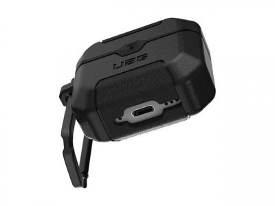  UAG Coque pour AirPods 4 Renforc&eacute;e Antichocs Effet Grain&eacute; avec Mousqueton Noir