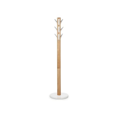 Umbra Flapper - Porte-mantau sur pied, Bois d'h&eacute;v&eacute;a, Blanc/Naturel