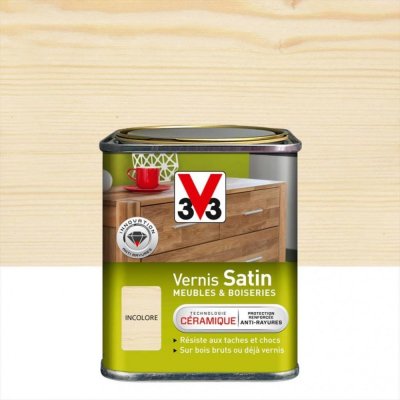 V33  Vernis Int&eacute;rieur Satin Meubles et Boiseries, Incolore 0,25 L
