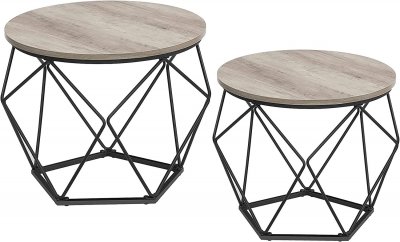 VASAGLE Table basse ronde plateau amovible, Gr&egrave;ge + Noir