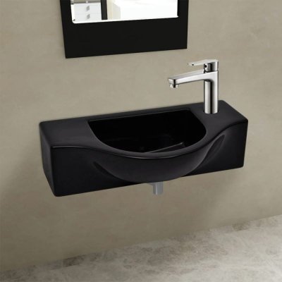 Vasque &agrave; trou pour robinet c&eacute;ramique Noir pour salle de bain