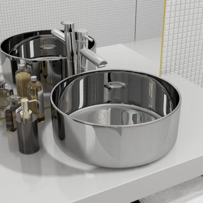 Vasque ronde en c&eacute;ramique argent&eacute;e 40 cm Vida XL
