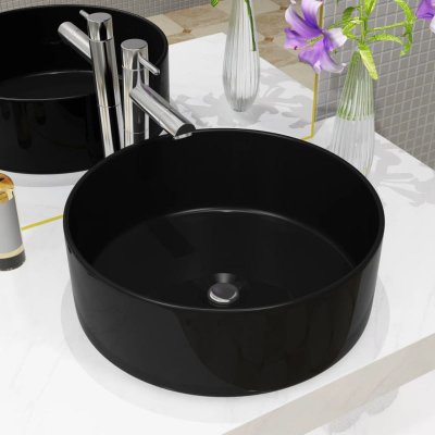 Vasque sur plan ronde aux bords droits 40 x 15 cm noir Vida XL