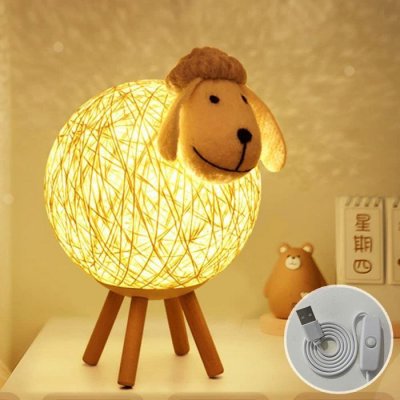  Veilleuse Enfant, Projecteur de Chevet en Rotin, Goeco, 110cm USB/Interrupteur Poussoir,
