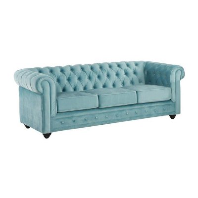 VENTE UNIQUE Vente-unique Canap&eacute; 3 places CHESTERFIELD - Velours bleu pastel