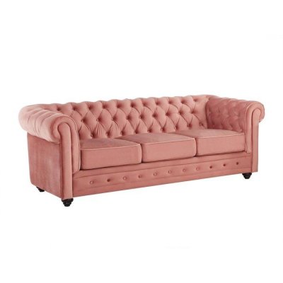 VENTE UNIQUE Vente-unique Canap&eacute; 3 places CHESTERFIELD - Velours rose pastel