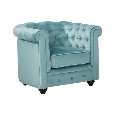 VENTE UNIQUE Vente-unique - Fauteuil Chesterfield - Velours Bleu Pastel