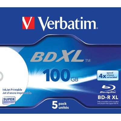 VERBATIM  5 Bd-r Blu-ray 100gb 4x Speed Wide Printable Jc Bleu
