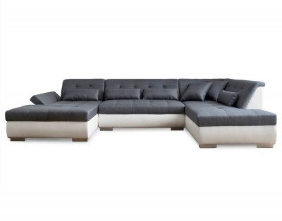 LISA DESIGN Vermont - Canap&eacute; d'angle panoramique en U - XXL - Droit - Blanc / Gris