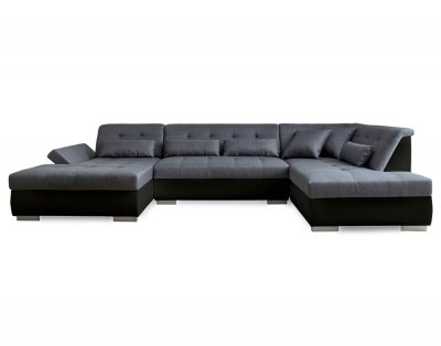 LISA DESIGN Vermont - Canap&eacute; d'angle panoramique en U - XXL - Droit - Noir / Gris 