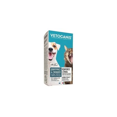 VETOCANIS  Dentifrice &agrave; croquer anti-tartre, pour Chien - 30 comprim&eacute;s