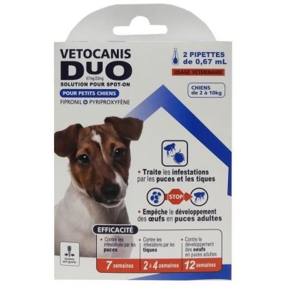 VETOCANIS  Duo Spot on, Anti-puces et Anti-tiques pour petit chien, 2 pipettes