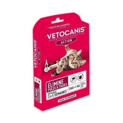 VETOCANIS  Pipettes Spot on, Anti-puces et Anti-tiques - Pour chat
