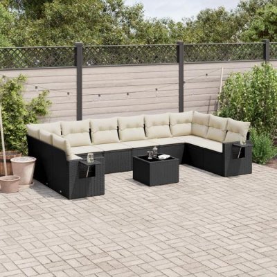 VIDAXL  11-delige Loungeset met kussens poly rattan zwart3220675 