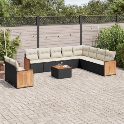 VIDAXL  11-delige Loungeset met kussens poly rattan zwart3227799 
