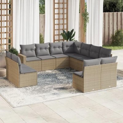 VIDAXL  11-delige Tuinset met kussens poly rattan beige3219119 
