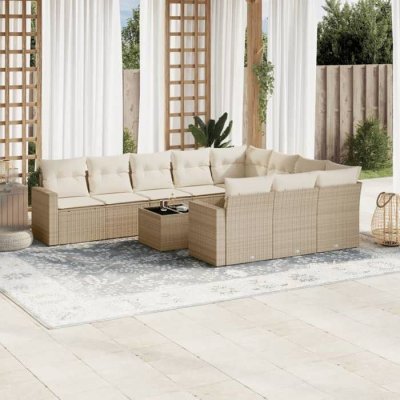 VIDAXL  11-delige Tuinset met kussens poly rattan beige3219488 