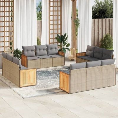 VIDAXL  12-delige Loungeset met kussens poly rattan beige3227515 
