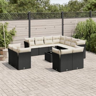  vidaXL 12-delige Loungeset met kussens poly rattan zwart3218516 