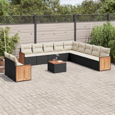 VIDAXL  12-delige Loungeset met kussens poly rattan zwart3227813 