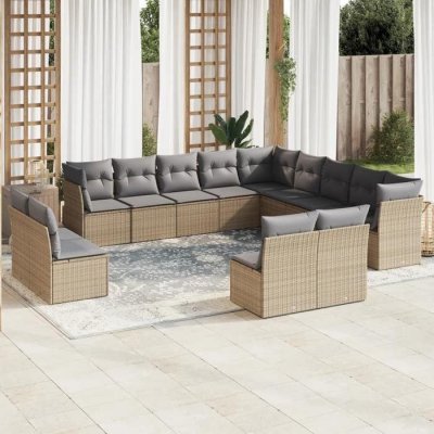 VIDAXL  13-delige Loungeset met kussens poly rattan beige3218489 