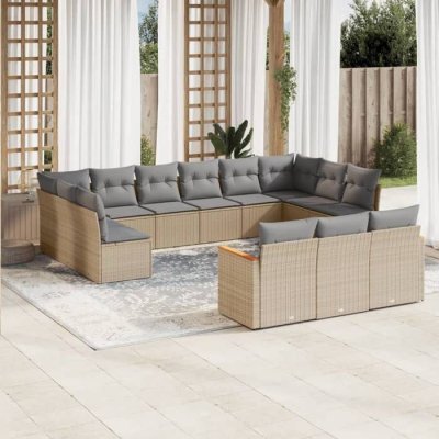 VIDAXL  13-delige Loungeset met kussens poly rattan beige3258860 