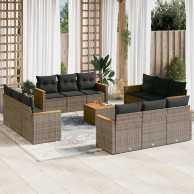 VIDAXL  13-delige Loungeset met kussens poly rattan grijs3258245 