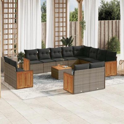 VIDAXL  13-delige Loungeset met kussens poly rattan grijs3260604 