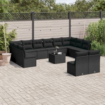VIDAXL  13-delige Loungeset met kussens poly rattan zwart3218375 
