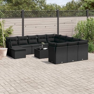 VIDAXL  13-delige Loungeset met kussens poly rattan zwart3250474 