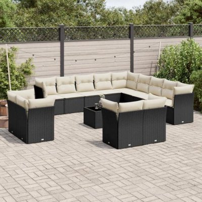 VIDAXL  14-delige Loungeset met kussens poly rattan zwart3218556 