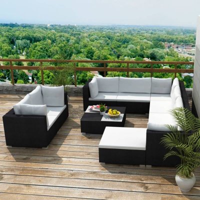 VIDAXL  32 pi&egrave;ces Ensemble de jardin en R&eacute;sine Noir