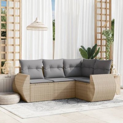 VIDAXL  4-delige Loungeset met kussens poly rattan beige3221308 