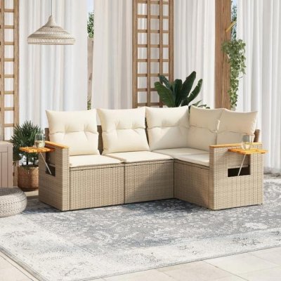 VIDAXL  4-delige Loungeset met kussens poly rattan beige3226772 
