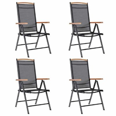 VIDAXL  - 4 pcs Chaises pliables de jardin Aluminium et textil&egrave;ne Noir n/a