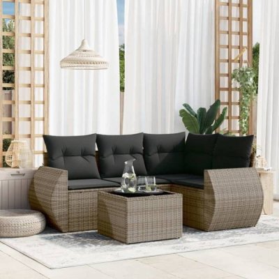 VIDAXL  5-delige Loungeset met kussens poly rattan grijs3221319 