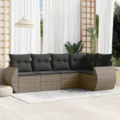 VIDAXL  5-delige Loungeset met kussens poly rattan grijs3221329 