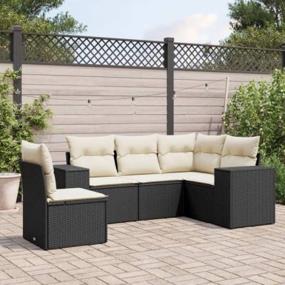 VIDAXL  5-delige Loungeset met kussens poly rattan zwart3222565 