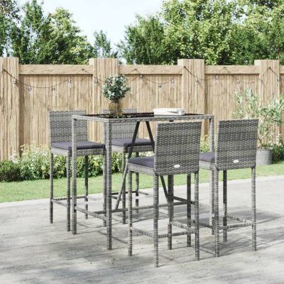 vidaXL 5-delige Tuinbarset met kussens poly rattan grijs3187644 