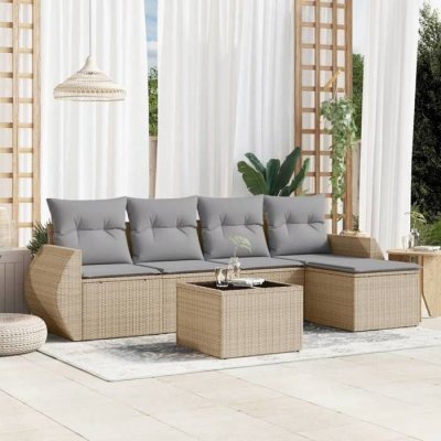 VIDAXL  6-delige Loungeset met kussens poly rattan beige3221298 