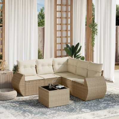 VIDAXL  6-delige Loungeset met kussens poly rattan beige3221357 