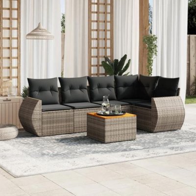 VIDAXL  6-delige Loungeset met kussens poly rattan grijs3224996 