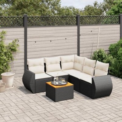 VIDAXL  6-delige Loungeset met kussens poly rattan zwart3224999 