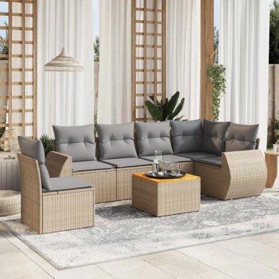 VIDAXL  7-delige Loungeset met kussens poly rattan beige3225030 