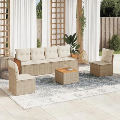 VIDAXL  7-delige Loungeset met kussens poly rattan beige3227549 