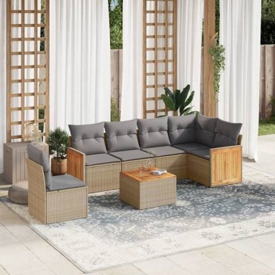 VIDAXL  7-delige Loungeset met kussens poly rattan beige3227704 