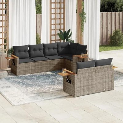 VIDAXL  7-delige Loungeset met kussens poly rattan grijs3226984 