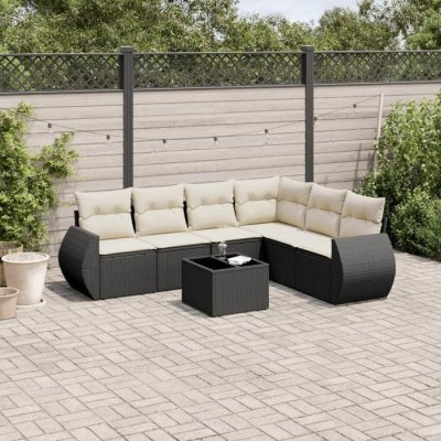 VIDAXL  7-delige Loungeset met kussens poly rattan zwart3221415 