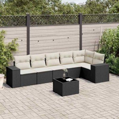 VIDAXL  7-delige Loungeset met kussens poly rattan zwart3222595 