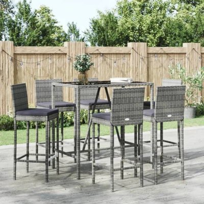 vidaXL 7-delige Tuinbarset met kussens poly rattan grijs3187646 